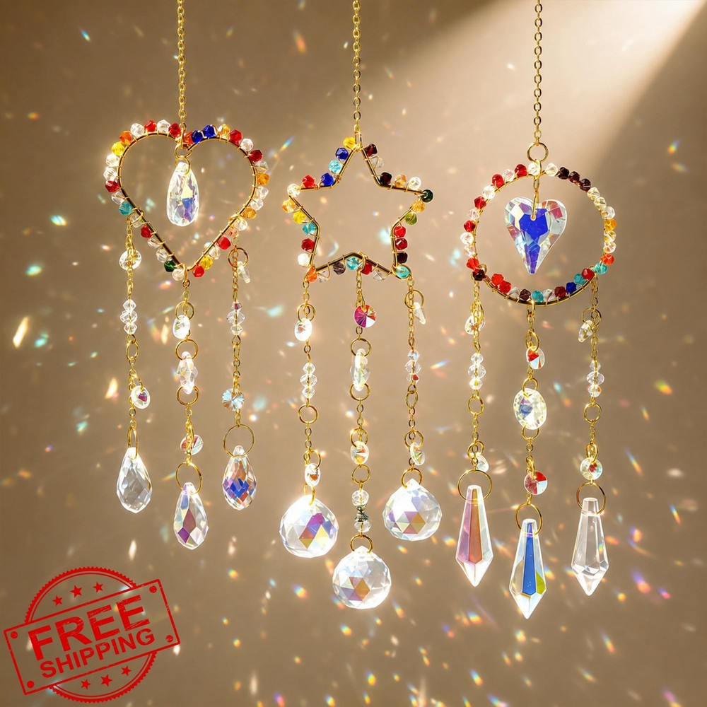 HandD Star Heart Moon Crystal Suncatcher Colorful
