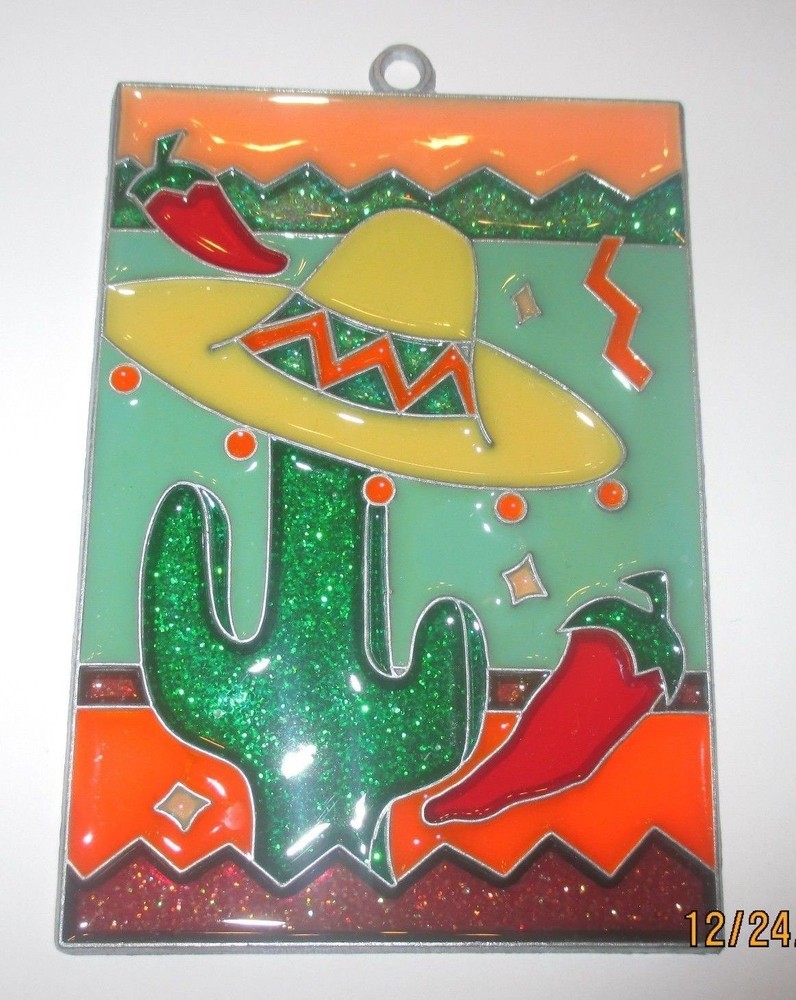 DESERT SCENE CACTUS WITH WHITE HAT SUNCATCHER (SOUTHWEST)