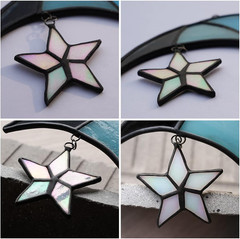 Stars and Moon Stained Glass Suncatcher – Window Decor Gift for Home Indoor – Cr