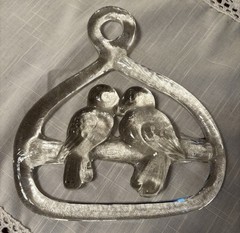 Kosta Boda Lovebirds Glass Suncatcher Art Glass Unsigned Vintage