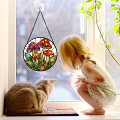 Stained Glass Window Hanging, Leaves Suncatcher for Doors Home Sun Catchers D…