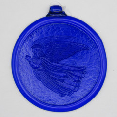 Large Pressed Glass Sun Catcher, 6″ d, Angel, Cobalt Blue, Hang Loop
