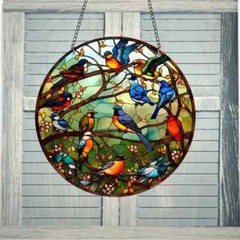 Colorful Birds Suncatcher Double Sided Round Dyed Acrylic Decor