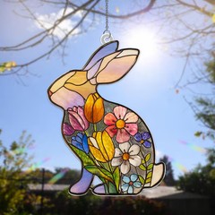 Floral Bunny Suncatcher Acrylic Spring Decor Window Hanging