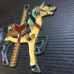 Vintage 1990s Enamel Carousel Horse Ornament – Colorful Equestrian Wall Deco 5″W