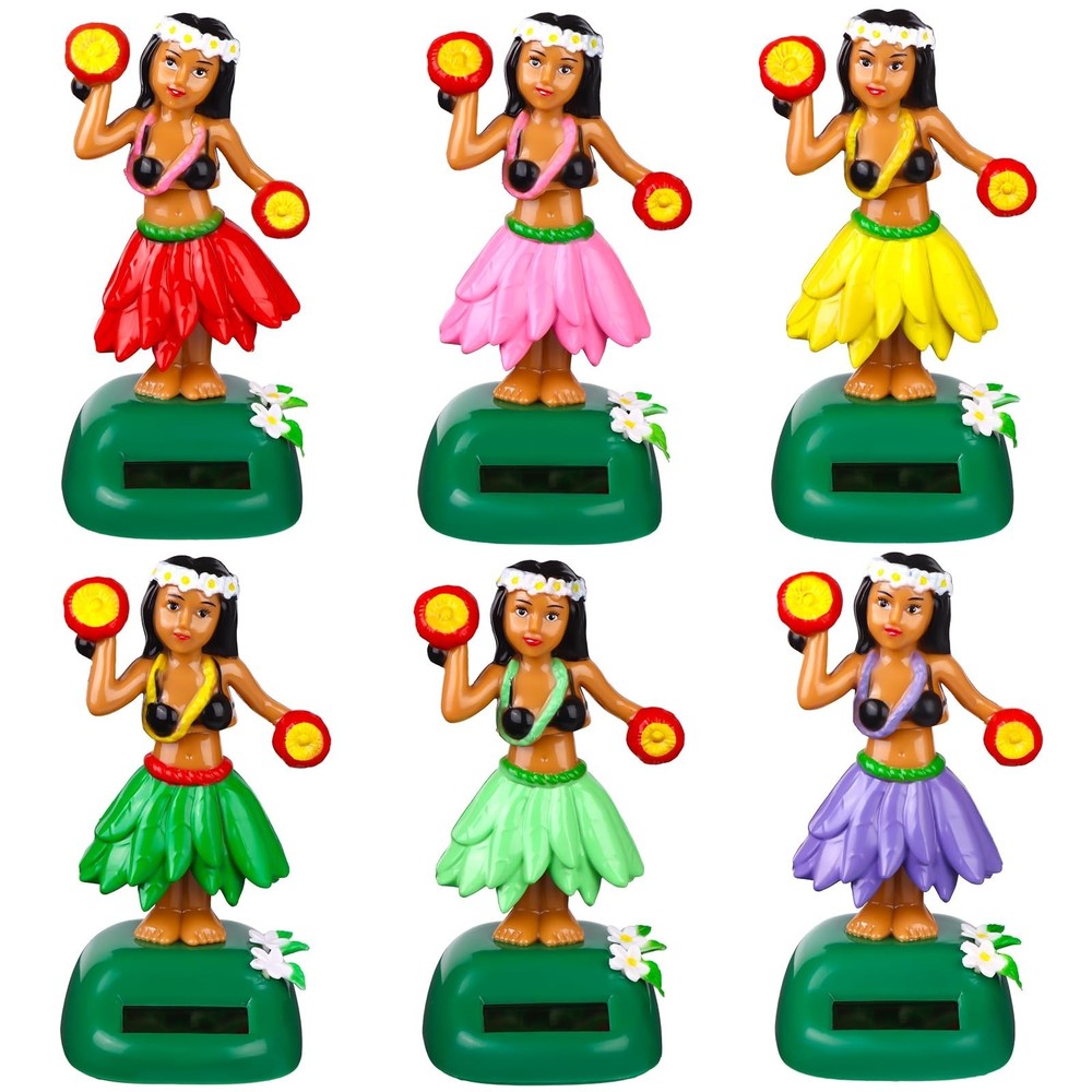6 Pack Solar Dancing Hula Girl Toys – Shaking Head Dashboard Decor, Multi-Color