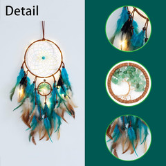 Dream Catcher Blue Tree of Life with Feathers, Mobile LED Fairy Lights Handmade
