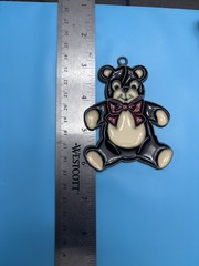 Vintage TEDDY BEAR Stained Glass Sun Catcher Ornament Window Decoration