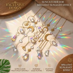 6Pieces Colorful Crystals Suncatcher Hanging Sun Catcher with Chain Gold
