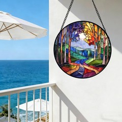 Abstract Stained Glass Suncatcher: Eye-Catching Forest Scene for Home Decoration