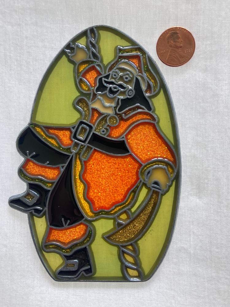 Pirate With Sword Yellow Stained Glass Suncatcher 1970s Sun Catcher