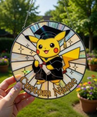Personalized Pikachu Graduation Suncatcher, Custom Anime Class of 2026 Gift
