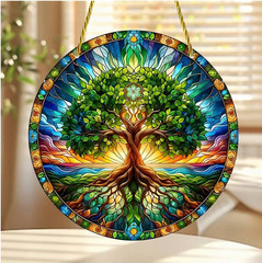 Vibrant Tree Of Life Acrylic Stained Glass Look Suncatcher, 4.72in, Great Gift