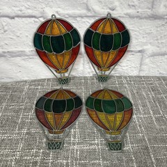Hot Air Balloon Sun Catchers Vintage Metal Framed Set of 4 Retro Flight 7″