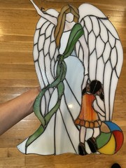 Beautiful Stained Glass GuardAngel Iridescent Wings. Hand Made Art Stained Glass