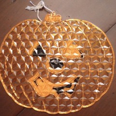 Vintage Halloween Suncatcher Ghost Pumpkin Plastic Window Decor Jack o Lantern