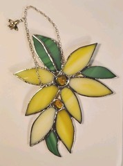 Hanging Handcrafted Yellow Flowers W/Green Leaves Hanging Suncatcher 7.5″ x 6″