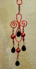Handmade Red Gothic Style Cross Suncatcher Dripping In Black Beads