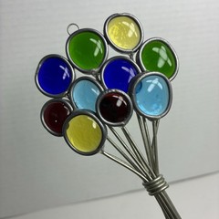 VTG Stained Glass Clown Holding Balloon & Balloon Bouquet Sun-catchers Set Of 2
