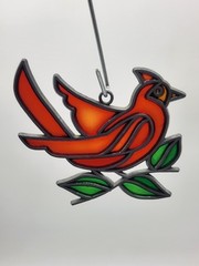 Vintage Suncatcher Cardinal Red Bird Faux Stained-Glass Acrylic
