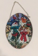 Amia Studio Stained Glass Snowman Christmas Bird Sun Catcher Oval 7″X5″ w/chain