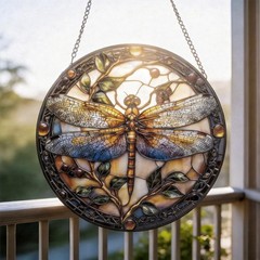 Stained Glass Window Hanging – Dragonfly Plant Suncatcher Ready to Hang Windo…