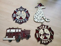 Vtg Firemen Stained Glass Suncatchers Window Ornamnt Firetruck, Crest, Dalmation