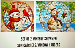 2D FLAT ACRYLIC SNOWMAN SUNCATCHER WITH HANGER. Window Decor