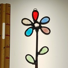 Handcrafted Stained Glass & Lead Flower Suncatcher Window Hanging Multicolor