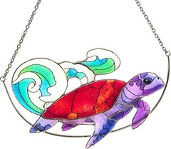 Sea Turtle Stained Glass Window Hanging Ocean Sea Life Sun Catchers Indoor Panel