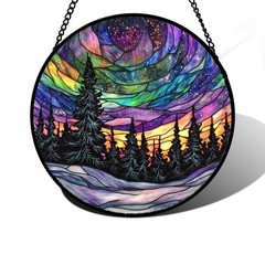 “Colorful Stained Glass Suncatcher – Van Gogh Night Scene Window Decor 9.8 in”