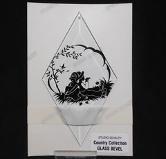 Suncatcher Black Painted Silhouettes Children Vintage Leaded Beveled Glass