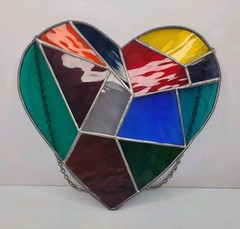 Vintage Stained Glass Multicolor Hanging Heart Wall Decoration 10.5″×10″