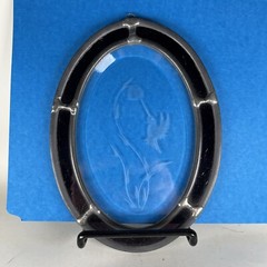 Vintage Leaded Beveled Etched Stained Glass Hummingbird Flower Oval 6×8
