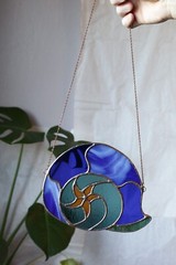Starry Night Stained Glass Snail Shell, Van Gogh Inspired, OOAK Blue and Yellow