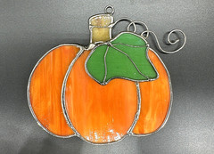 Leaded Stain Slag Glass Orange Pumpkin Hanging Suncatcher 4″ Window Decor