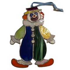 Vtg Stained Glass Clown Suncatcher Hanging Decoration Whimsical Ornament Happy