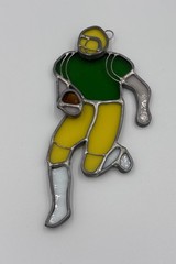 Vintage Sun Catcher Ornament Sports Football Player Stained Glass 6.5” Tall