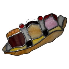 VINTAGE Set of 3 Stained Glass Suncatchers Ice Cream Cone Float Banana Split (2)