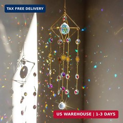 HDCRYSTALGIFTS 17inch Crystal Prisms Suncatcher for Window Hanging Gold-Plated C