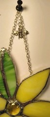 Hanging Handcrafted Yellow Flowers W/Green Leaves Hanging Suncatcher 7.5″ x 6″