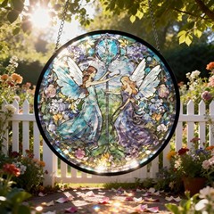 Flower Fairies Stained Glass Window Hanging, Flower Fairy in Wonderland Sun C…