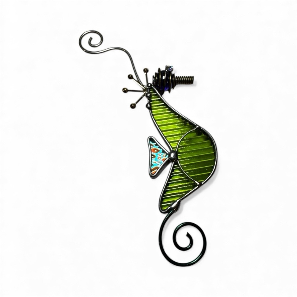 Sun Catcher Sea Horse Green Stained Glass Ornament