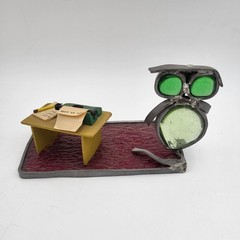 Vintage Stained Glass & Metal Sculpture of Owl 1975 Business Card Holder?