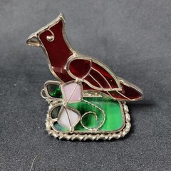 Vintage Leaded Stained Slag Glass Red Cardinal Suncatcher Figurine Glass Art