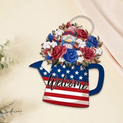 Patriotic Watering Can Door Hanger Wooden Sign with Rope