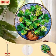 St. Patrick’s Day 2D Acrylic Flat Window Hanging Four-Leaf Clovers Round Decor