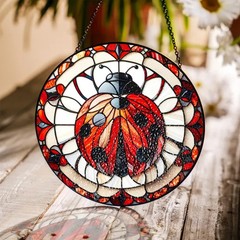 Red Ladybug Stained Glass Suncatcher Window Hanging Decor Lucky Insect Art