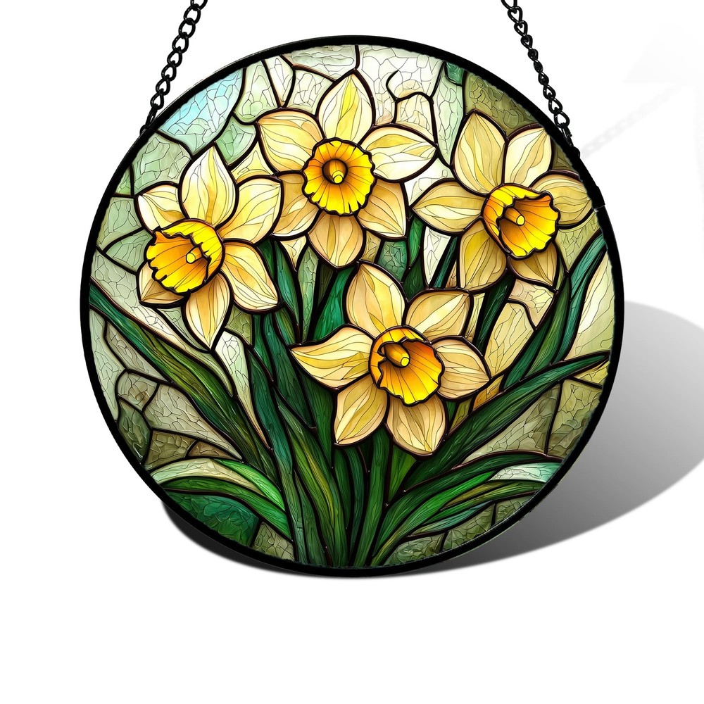 “Stained Glass Daffodil Sun Catcher Decor for Home, Gifts, and Celebrations”
