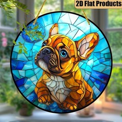 Cute Fawn French Bulldog Puppy Bright Blue Eyes Acrylic Suncatcher Window Decor
